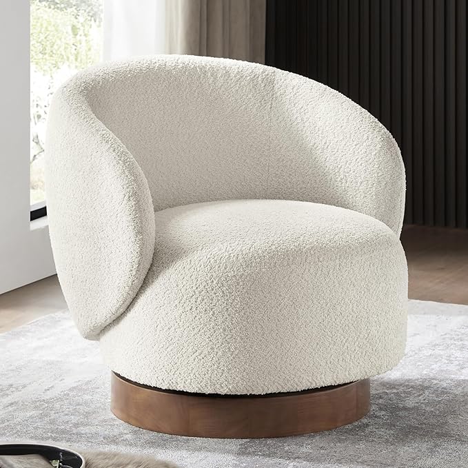 Swivel Accent Chair Round Barrel Armchair Upholstered Performance Fabric for Living Room Bedroom Waitingroom,2 Box,Cream