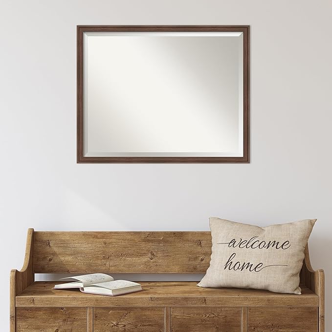 Amanti Art Brown Wall Mirror 24x30 Florence Medium Brown Rectangle Bathroom Mirror for Wall Decor Living Room, Large Casual Frame, Hangs Horizonally and Vertically, Bathroom Decor, Beveled Edge