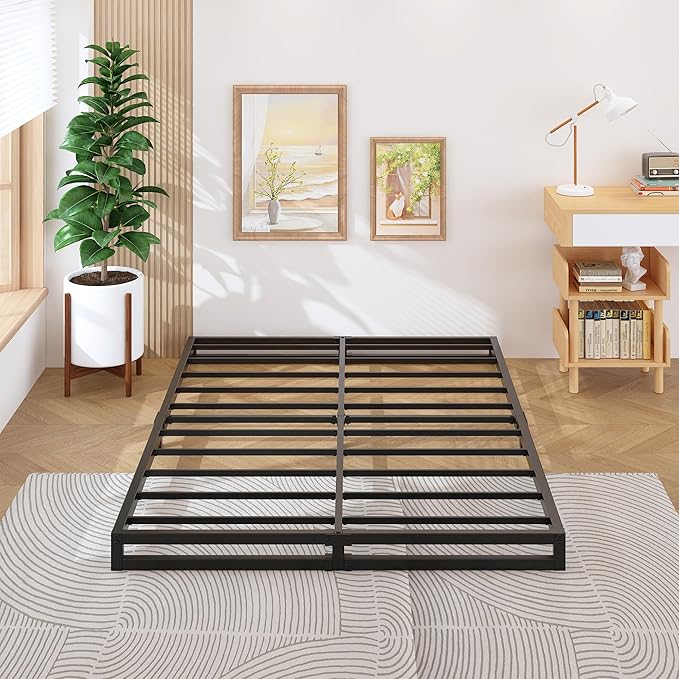 4 Inch King Size Bed Frame Sturdy Mattress Foundation, Heavy Duty Metal Platform with Steel Slats Support No Box Spring Needed, Noise Free, Easy Assembly, Black