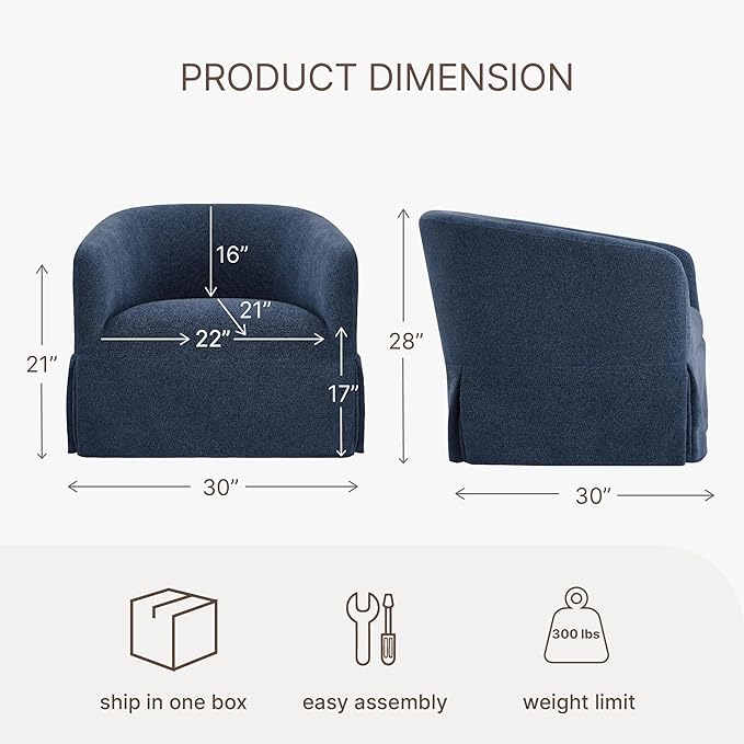 Swivel Accent Chair, 360 Degree Performance Fabric Armchair Modern Barrel Chairs Armchair for Living Room Bedroom Home and Office,Blue