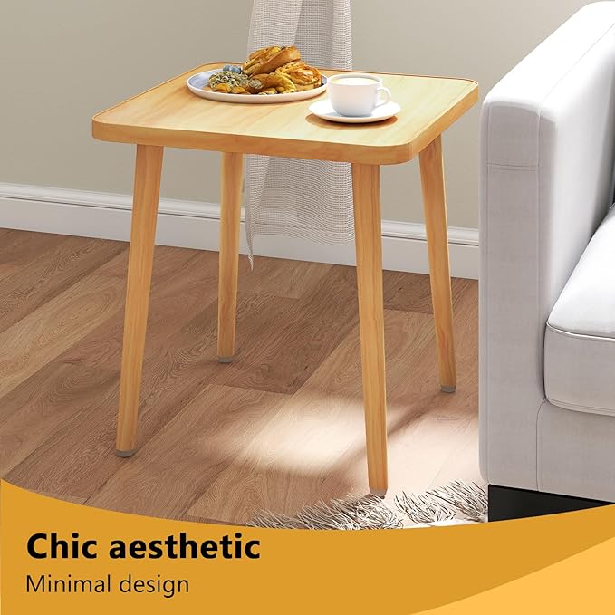 Simple End Table,Modern Side Table with 4 Solid Wood Sturdy Legs for Living Room,Nightstand Bedside Table for Bedroom Balcony (Natural)