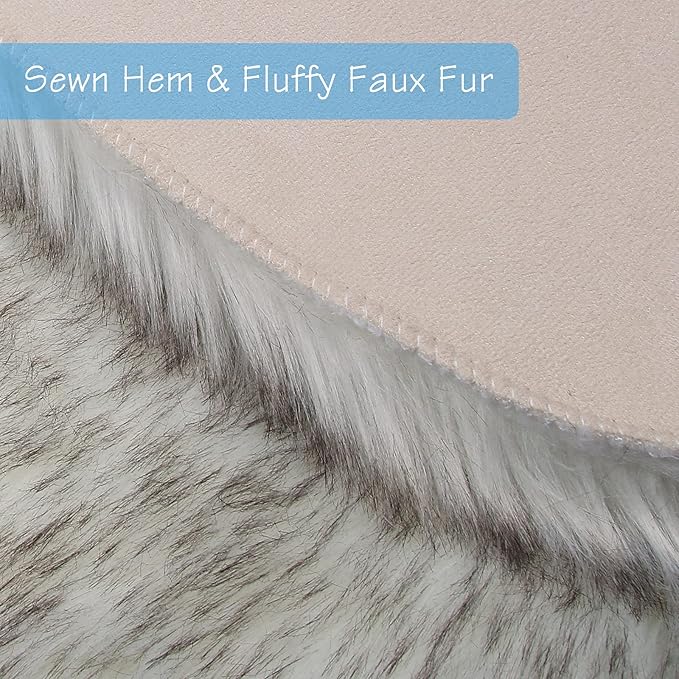 duduta White Black Faux Sheepskin Round Rug 4x4 ft, Fluffy Shag Fur Bedroom Nursery Kids Playroom Rug Dorm Decor Non Slip Washable