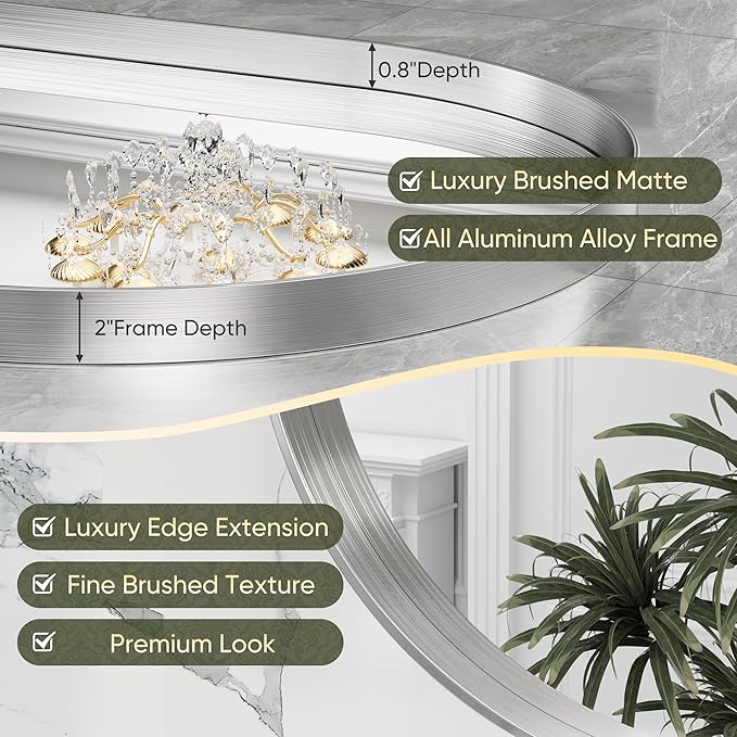 Suidia 22" x 30" Bathroom Mirror, Bathroom Vanity Mirror Metal Framed, Wall-Mounted Mirrors for Bedroom, Living Room, Entryway, Hallway, Silver, Oval Style
