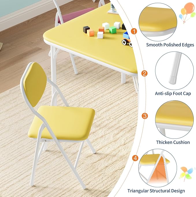 GarveeHome 5-Piece Kids Folding Table and Chairs Set, Toddlers Children's Activity Table and Chairs Set for Dining Room,Daycare,Classrooms