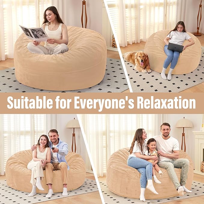 HABUTWAY Bean Bag Chair: Giant 6' Memory Foam Furniture Bean Bag Chair with Microfiber Cover - 6Ft,Khaki