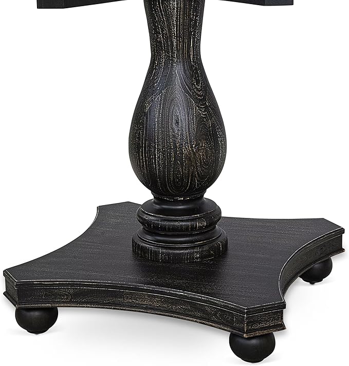 I52-11-TP Wooden Breakfast Table with Acacia Wood Round Tabletop and Stylish Pedestal Base - Sand Blasted Black Finish