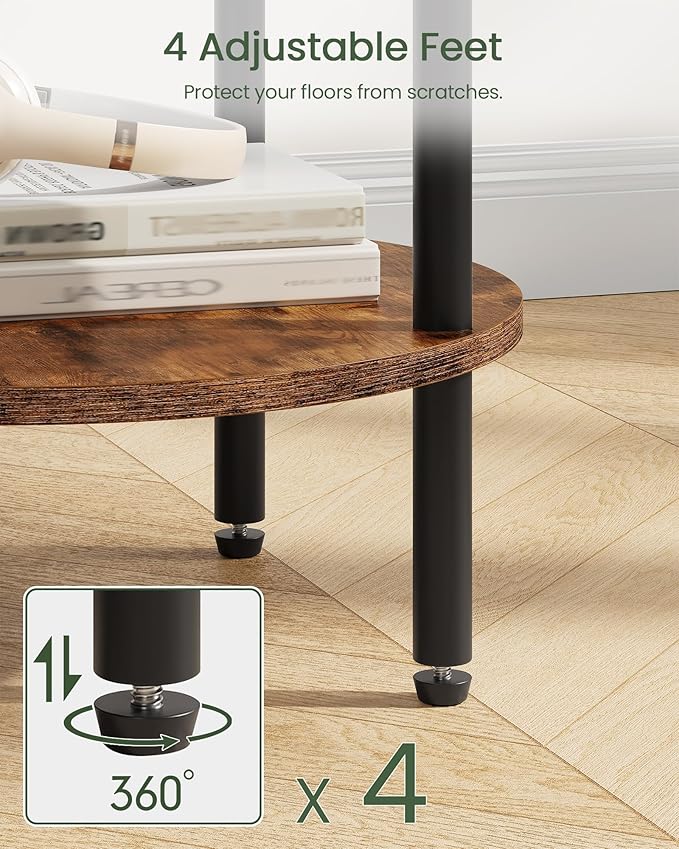 Round Side Table, 2-Tier End Table, Small Side Table with Metal Tube, Industrial Coffee Table, for Living Room, Bedroom, Rustic Brown and Black TBZ11BF