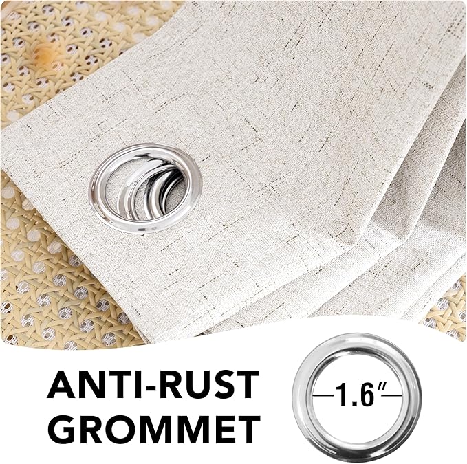H.VERSAILTEX Primitive Linen Curtains 100% Blackout Curtain Drapes Burlap Fabric Curtains with White Thermal Insulated Liner, Grommet Top Curtains Living Room/Bedroom (2 Panels, 52 x 54 Inch, Ivory)