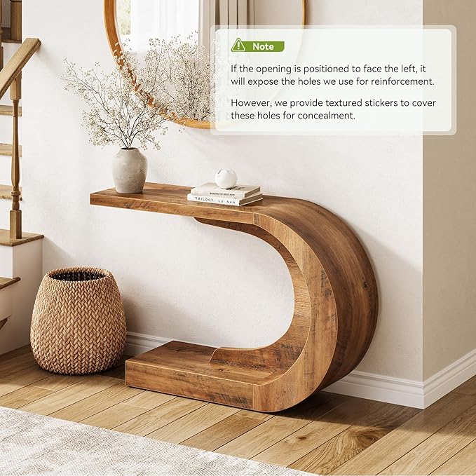 LITTLE TREE 43.3 Inches Farmhouse Console Table, 2-Tier C-Shaped Sofa Table Behind The Couch, Wooden Entryway Table Narrow Hallway Foyer Table for Living Room, Entrance, Brown
