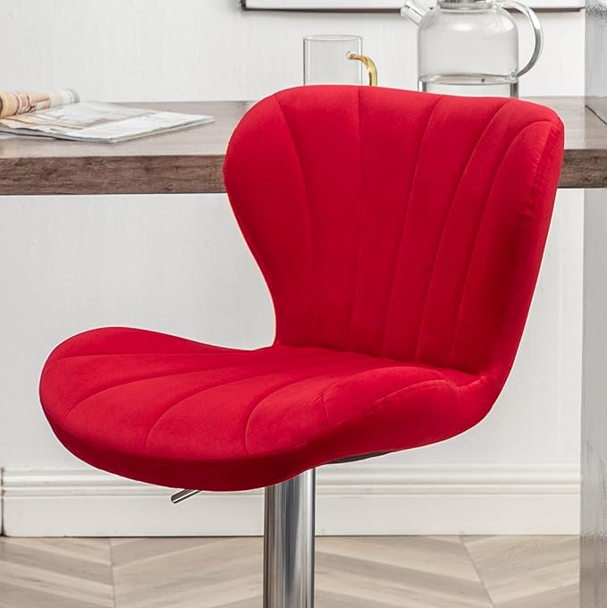 Roundhill Furniture Ellston Velvet Adjustable Swivel Barstools in Red, Set of 2