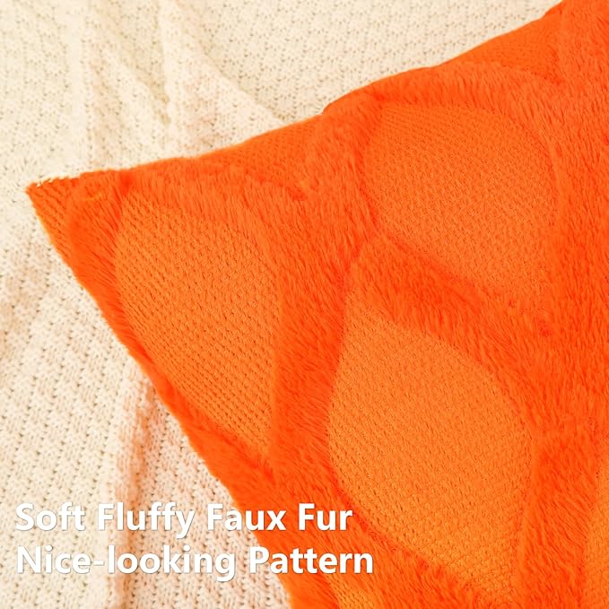 decorUhome Fall Throw Pillow Covers 20x20 Inch Set of 2, Soft Plush Faux Fur Wool Orange Couch Pillow Covers, Decorative Neutral Pillow Cases for Bed Sofa Living Room Home Decor