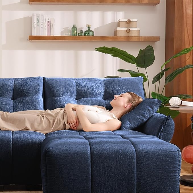 Modern Chenille Fabric 2-Seat Loveseat Sofa, Premium Upholstery Living Room Couch with Tufted Backrest & Comfortable Armrests and High-Resilience Memory Foam Cushions,Blue