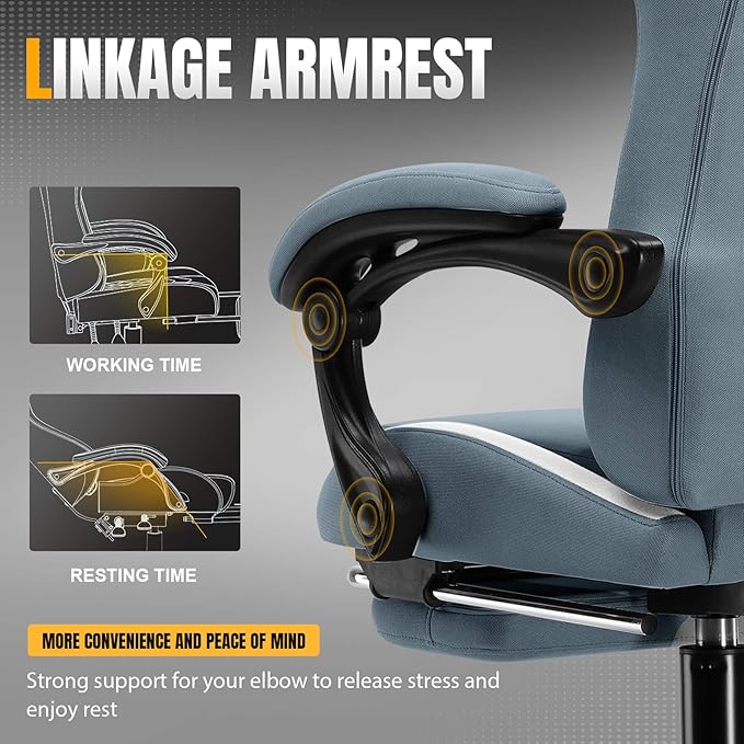 GTRACING Gaming Chair with Foot Rest & Pocket Spring Cushion, Breathable Fabric for Home Office Desk, Ergonomic High Back Computer Chair with Headrest & Lumbar Support, Blue