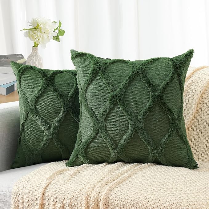 decorUhome Throw Pillow Covers 16x16 Inch Set of 2, Soft Plush Faux Fur Wool Forest Elf Couch Pillow Covers, Decorative Neutral Pillow Cases for Bed Sofa Living Room Home Decor