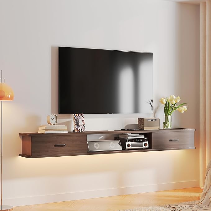 Floating TV Stand with 2 Doors,78'' Wall-Mounted TV Console,Floating TV Cabinet,Floating Console Shelf,Wall Mounted TV Cabinet(Walnut)