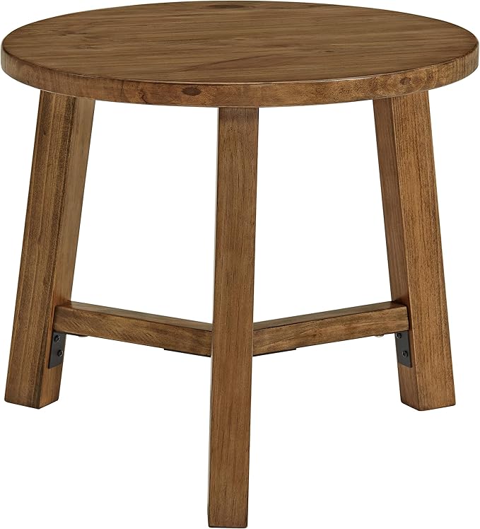 Alaterre Furniture Side Table - Newbury Collection 20-Inch Round End Table or Nightstand - Solid Wood Farmhouse Accent Furniture (Pecan Finish)