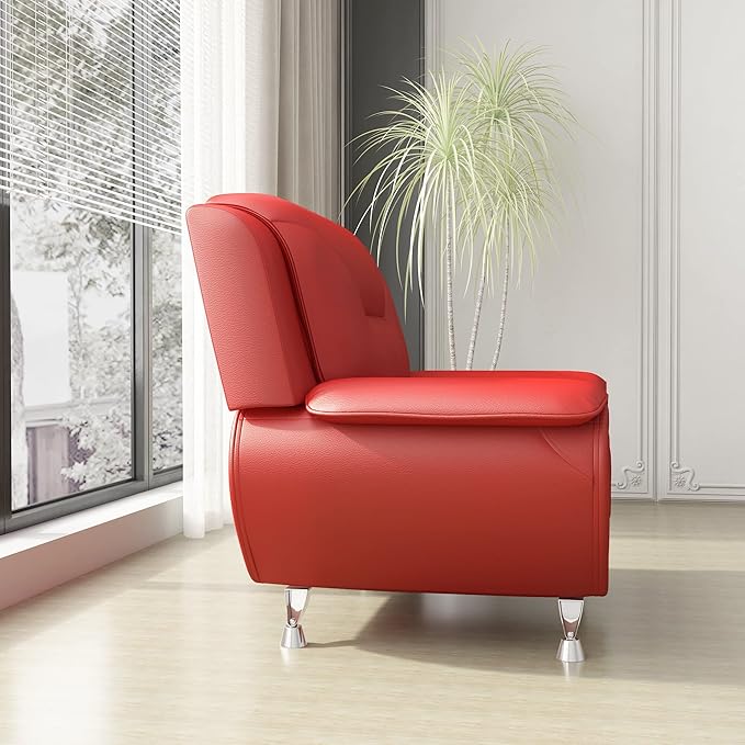 Container Furniture Direct Michael Modern Faux Leather Upholstered Stainless Steel Legs Living Room, Chair, Loveseat, Sofa, White Dove