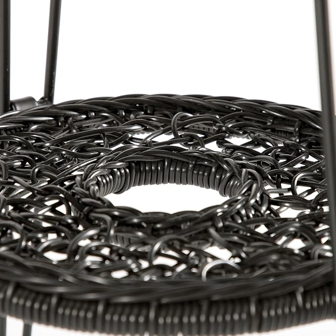 Muse & Lounge Co. Ysar Boho 19-inch Round Coffee Table Outdoor with Tempered Glass Top and Metal Frame, Handcrafted Coastal Furniture for Patio, Poolside, Garden, Yard, Black