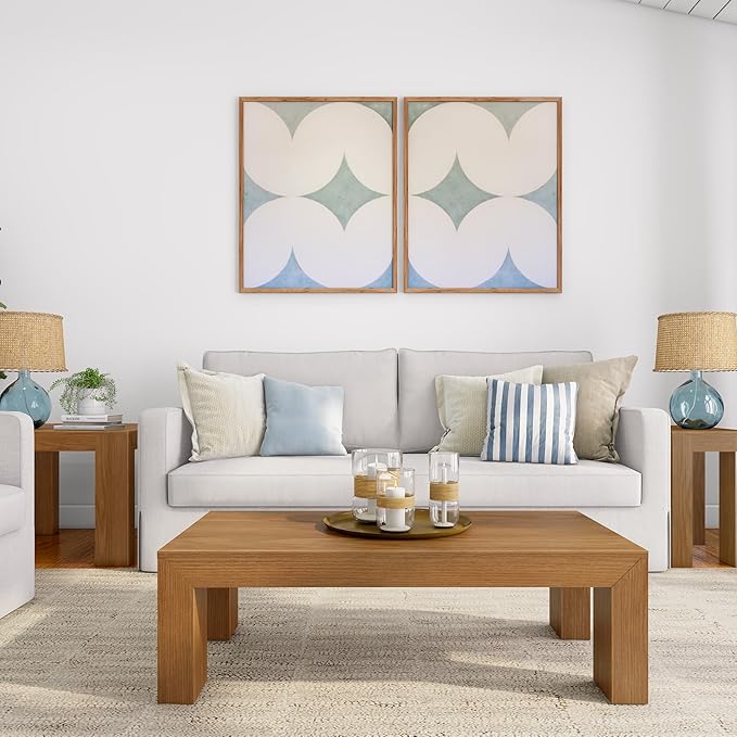 Plank+Beam Modern Rectangular Coffee Table, 48", Medium Sized Coffee Table, Center Tables for Small Spaces, Living Space Medium Tea Table, Pecan Wirebrush