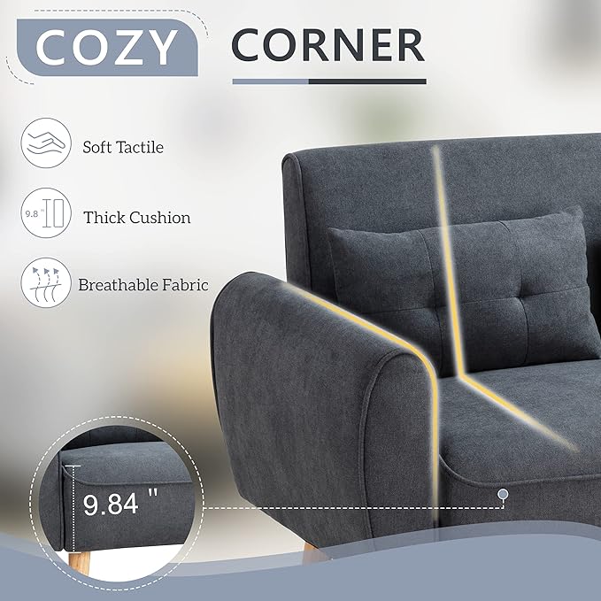 Shintenchi Small Modern Loveseat Couch Sofa, Mid Century Fabric Upholstered 2-Seat Sofa Couch Love Seats Furniture for Small Space, Dark Grey