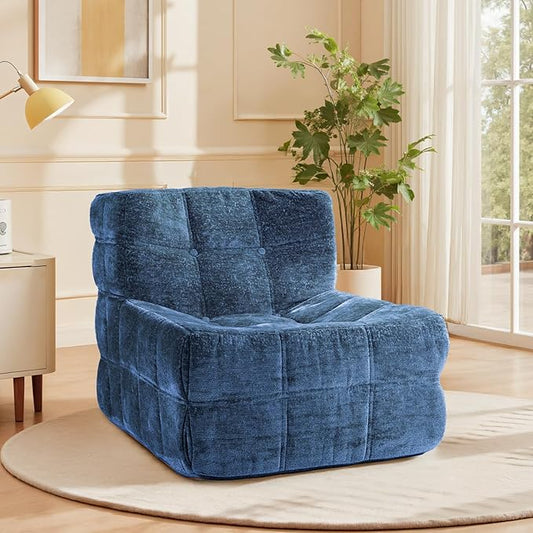 Bean Bag Chair, Soft Chenille Pre-Filled Lazy Chair Floor Sofa Bean Bag Chair for Adults and Teens, Accent Chair for Living Room Bedroom Apartment (Dark Blue)