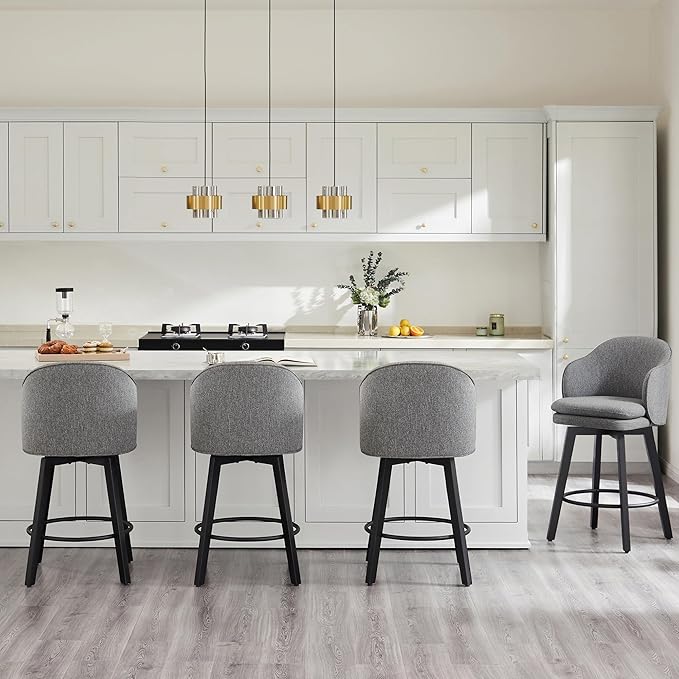 Counter Height Barstools 26 inch Upholstered Swivel Bar Stools with Back and Wood Legs for Kitchen Island,Set of 1,Dark Grey Fabric