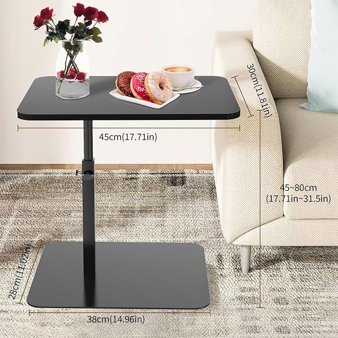 C Table for Sofa, C Table Adjustable Height, Living Room/Bedroom Small C Side, Tables for Small Spaces Table, Living Room Table, Bedroom Table, Bedside Table(Pine Wood) (Natural Color)