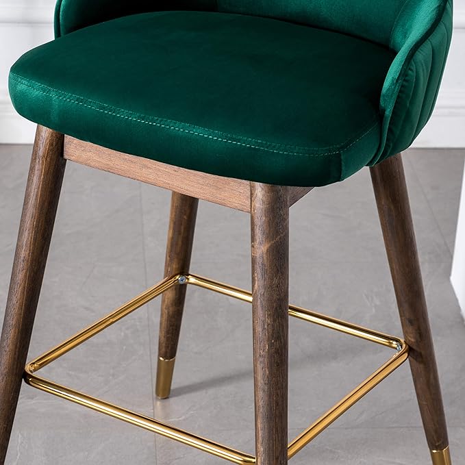 Roundhill Furniture Leland Fabric Upholstered Counter Height Wingback Stools, Set of 2, Green