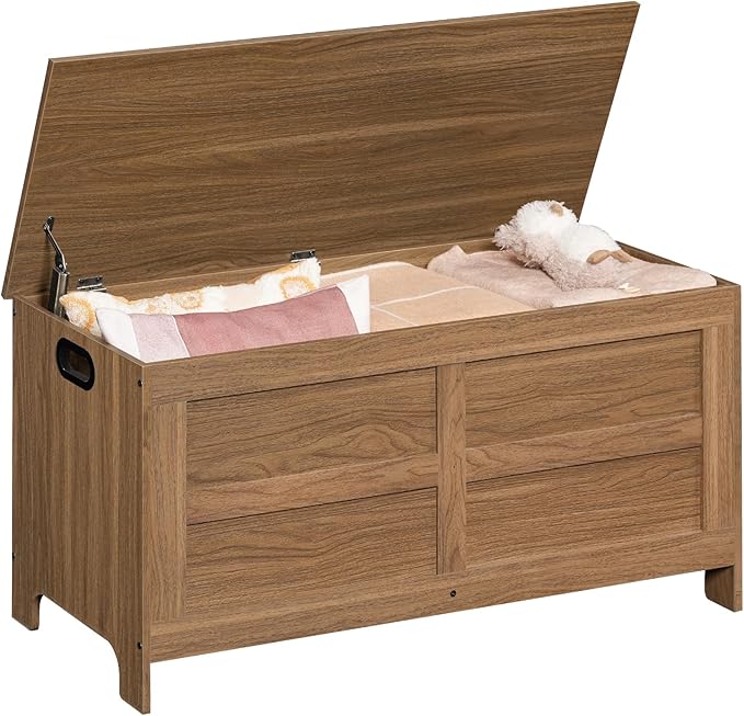 Storage Chest, 39.4” Large Toy Chest, Entryway Storage Trunk, Storage Bench with Safety Hinge, Entrance Bench for Living Room, Entrance, Bedroom, Honey Brown SCOR48301
