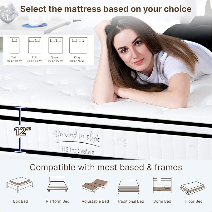 Full Size Mattress, 12 Inch Medium Firm Foam Hybrid Mattress with Individual Pocket Springs for Motion Isolation & Edge Support, Mattress in A Box CertiPUR-US Certified