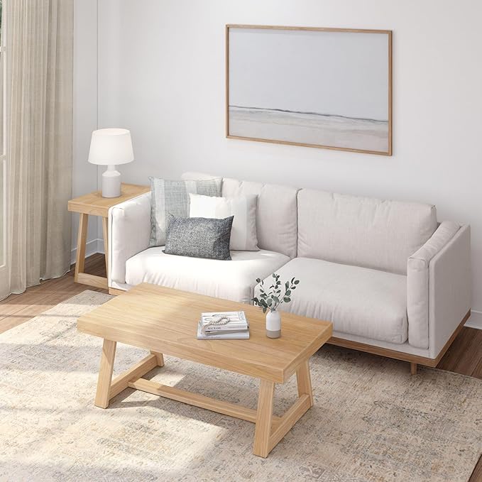 Plank+Beam Classic Rectangular Side Table, 25", Slim Side Table for Living Room, Narrow Nightstand for Small Spaces, Wood End Table for Bedroom, Blonde Wirebrush