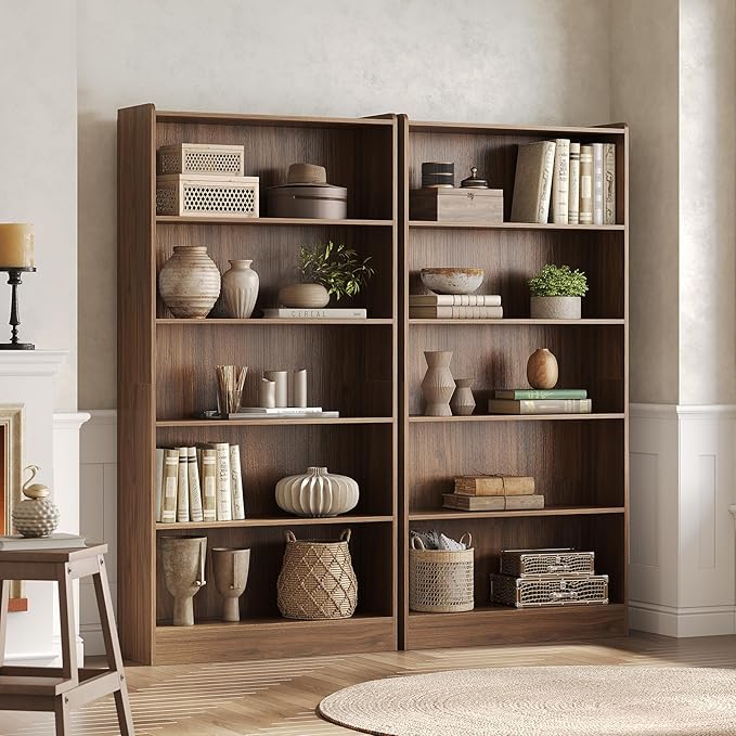 LITTLE TREE 72-Inch Tall Bookcase, 6-Tier Wooden Large Bookshelf, Wide Bookcase Bookshelves, Freestanding Modern Display Shelving Unit for Living Room, Bedroom, Office, Rustic Brown