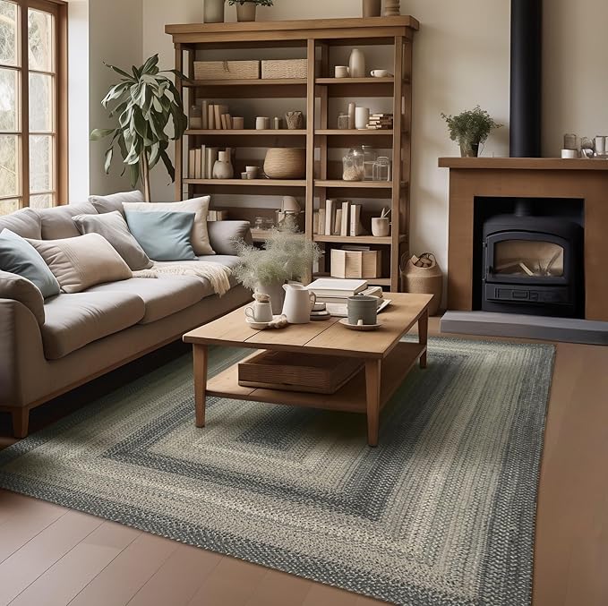 Homespice Flint Hill Hand Braided Rug 4x6' - Primitive Country Rugs for Bedroom and Living Room