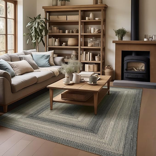 Homespice Flint Hill Hand Braided Rug 4x6' - Primitive Country Rugs for Bedroom and Living Room