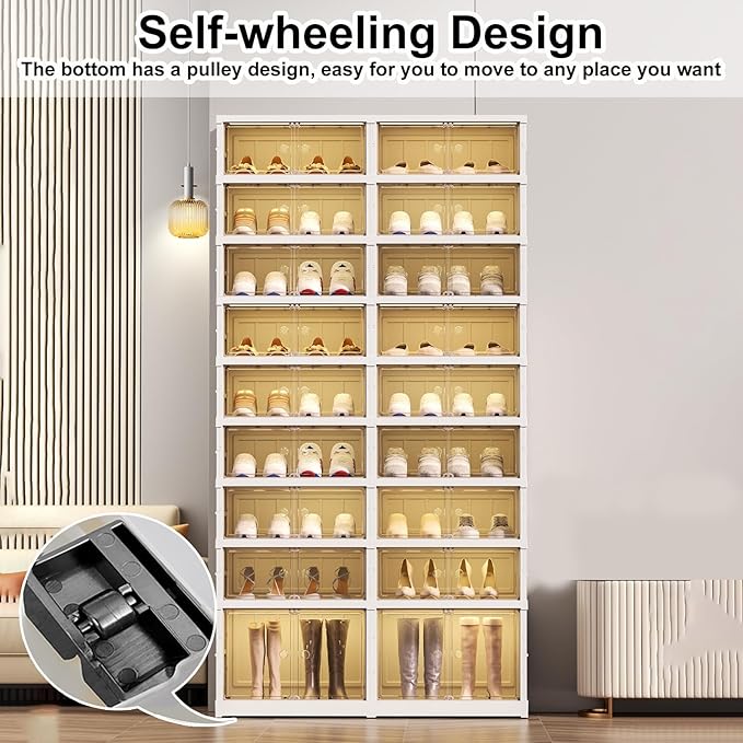 ELPHECO 9 Tier 36 Pairs Large Shoe Rack Organizer - Foldable Sneaker Cabinet Bins, Stackable Shoe Storage Shelf, Collapsible Shoe Cabinet with Double Doors for Entryway