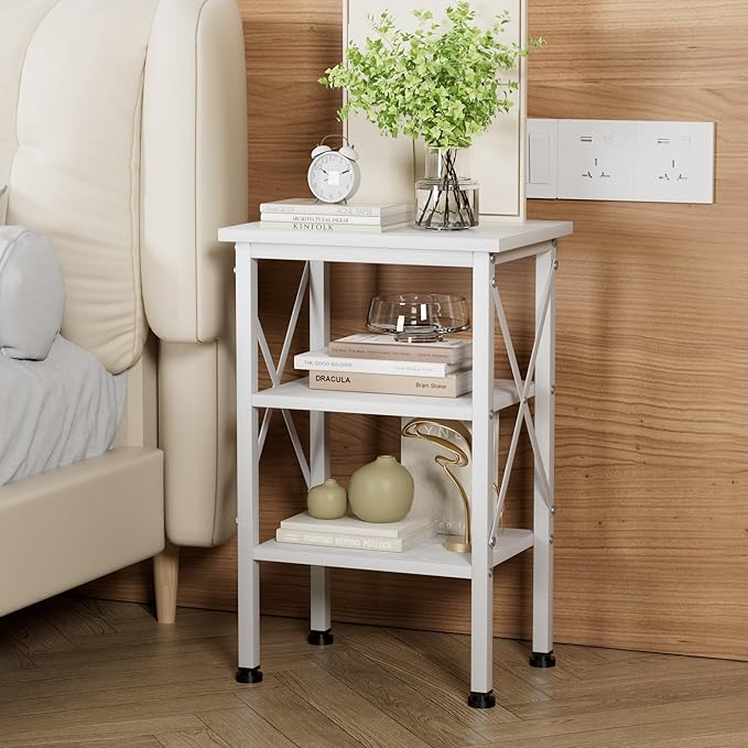 VECELO Modern Nightstands X-Design Side End Table Night Stand with Storage Shelf for Bedroom,Living Room,