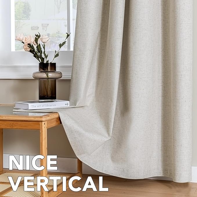 H.VERSAILTEX Linen Curtains 100% Blackout Curtains for Bedroom 63 inch Long Full Light Blocking Nature Linen Blended Window Curtains for Living Room Nickel Grommet (2 Panels, Heathered Linen)