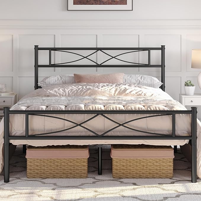 Yaheetech Metal Full Size Bed Frame, Platform Bed Frame, Mattress Foundation with Curved Design Headboard & Footboard, NO Box Spring Needed, Heavy-Duty Support, Easy Assembly, Full, Black