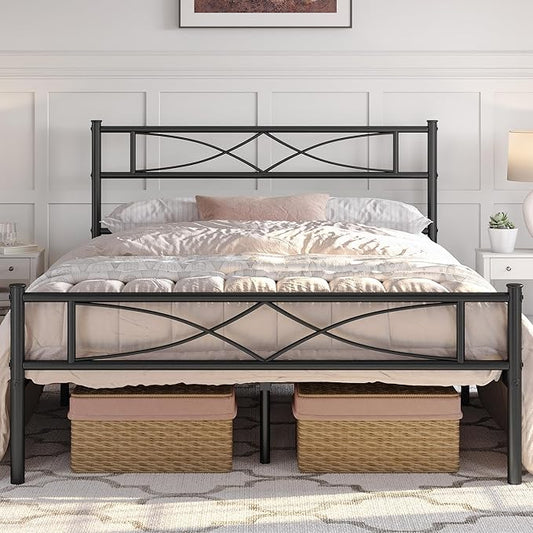 Yaheetech Metal Queen Platform Bed Frames Mattress Foundation with Storage/Curved Design Headboard/NO Box Spring Needed/Heavy-Duty Support/Easy Assembly, Queen, Black