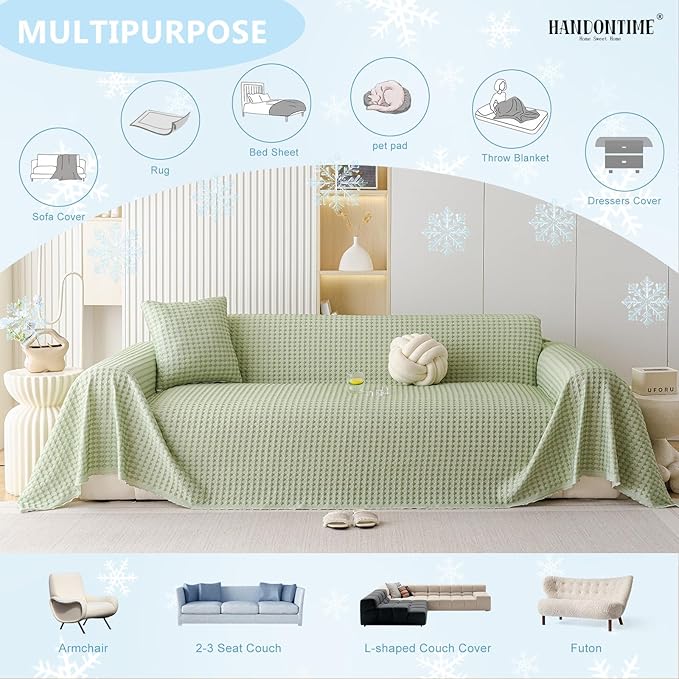 HANDONTIME Cooling Dog Couch Cover Ice Silk Washable & Breathable Pet Sofa Protector, Durable Couch Covers for Sofa Pet Friendly Soft Dog Cooling Bed Cover Sofa Protector Covers (Green, 71"x150")