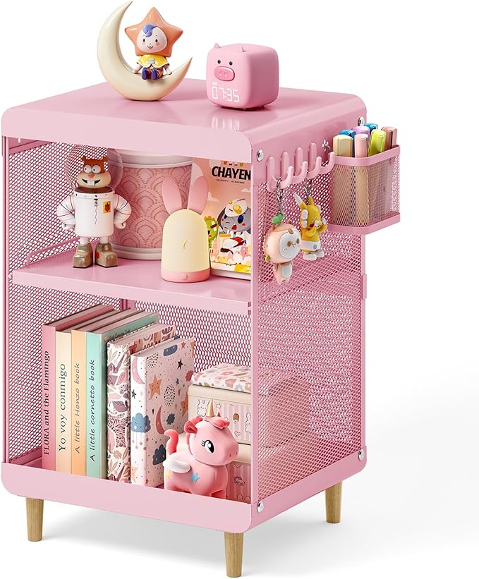 Kids Nightstand,Kids Bedside Table,Teen Girls Night Stand,Toddler Night Stand,End Table for Girls Room Storage,Pink nightstand