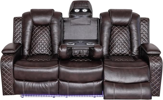 Ball & Cast Power Recliner Sofa Set Leather Reclining Sofa Set Living Room Furniture Set 3PCS Recliner Couch Loveseat & Chair Sets with Coffee Table,Reading Light,Cup Holders for Home Theater Seating
