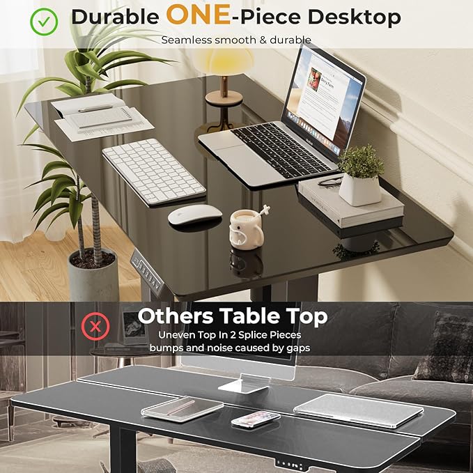 JOY worker Small Glass Standing Desk, 35" x 20" Electric Whole Piece Height Adjustable Desk with 4 Lockable Casters, Mobile White Sit to Stand Workstation for Home Office, Black
