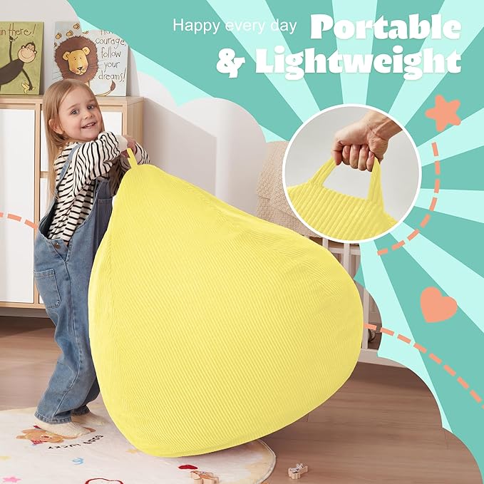 HABUTWAY 2 FT Bean Bag Chair,Giant Bean Bag Chairs,Big Bean Bags with Memory Foam Filled, Large Beanbag Chairs with Soft Corduroy Cover-Yellow