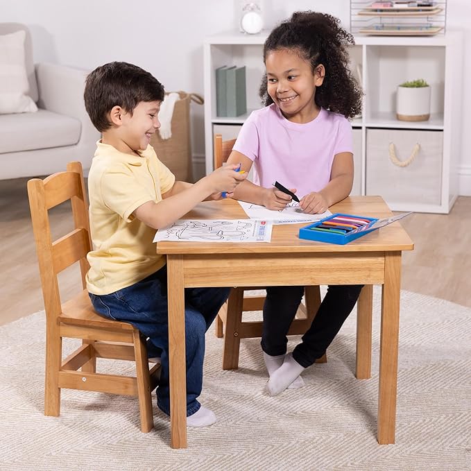 Melissa & Doug Solid Wood Table and 2 Chairs Set - Light Finish Furniture for Playroom