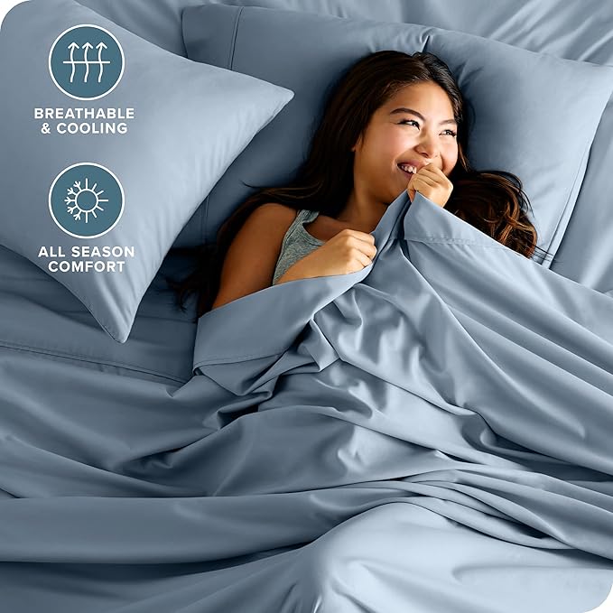 Bare Home Full XL Sheet Set - Luxury 1800 Ultra-Soft Microfiber Full Extra Long Bed Sheets - Double Brushed - Deep Pockets - Easy Fit - 4 Piece Set - Bedding Sheets & Pillowcases (Full XL, Dusty Blue)