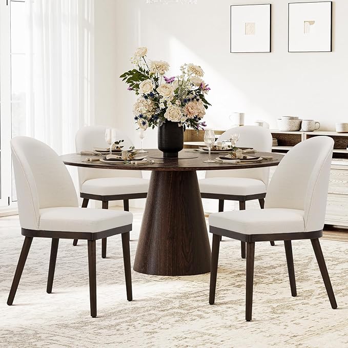 COLAMY Upholstered Dining Chairs Set of 4, Wooden Kitchen Chairs with Open Back, Modern Dining Room Chairs with Wood Frame, Dinner Side Chairs for Dining Room Kitchen Restaurant, Beige