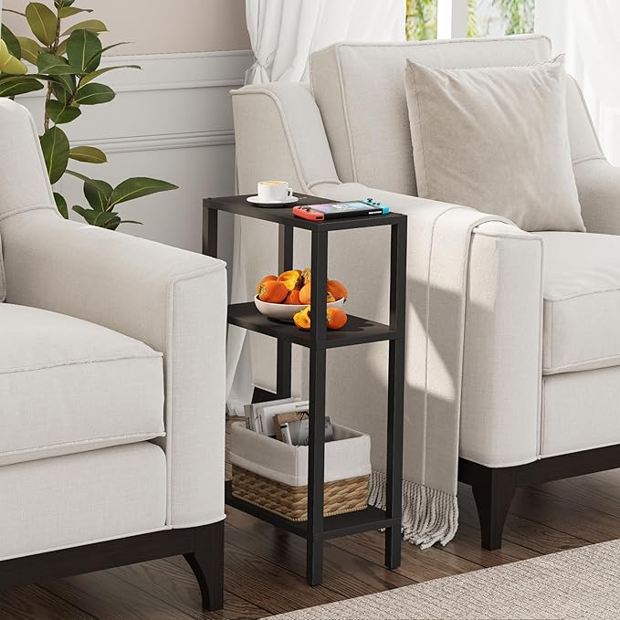 TUTOTAK Small Side Table, Narrow End Table, Skinny Sofa Table, Slim Nightstand, Couch Table, Living Room, Bed Room, Black TB01BK077