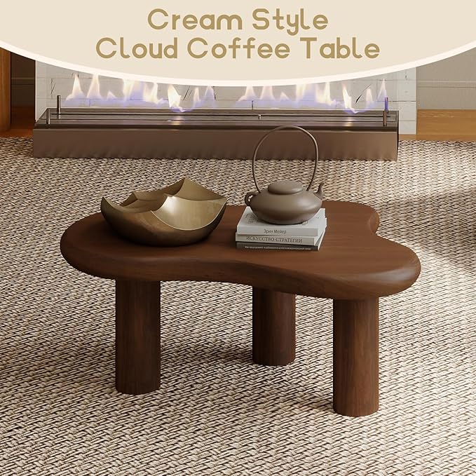 HollyHOME Cloud Coffee Table, Unique Design Accent Table for Living Room and Bedroom, Stylish and Functional Furniture Piece-Durable and Easy to Clean, Free Shape with 3 Legs, 33.9in, Dark Walnut