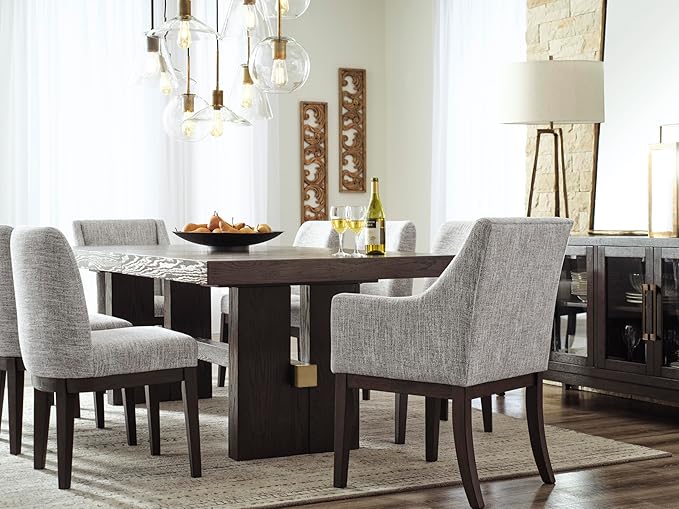 Signature Design by Ashley Burkhaus Traditional Dining Upholstered Arm Chair, 2 Count, Gray & Dark Brown